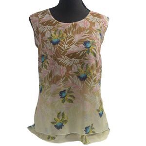 Cabi Tropical Print Parlor Top Blouse Sleeveless Split Back Bust 34"